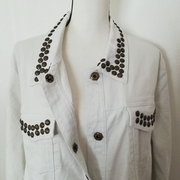 DG2 Diane Gilman Heavily Embellished Studded White Denim Snap Down Jacket 2X - Picture 5 of 9
